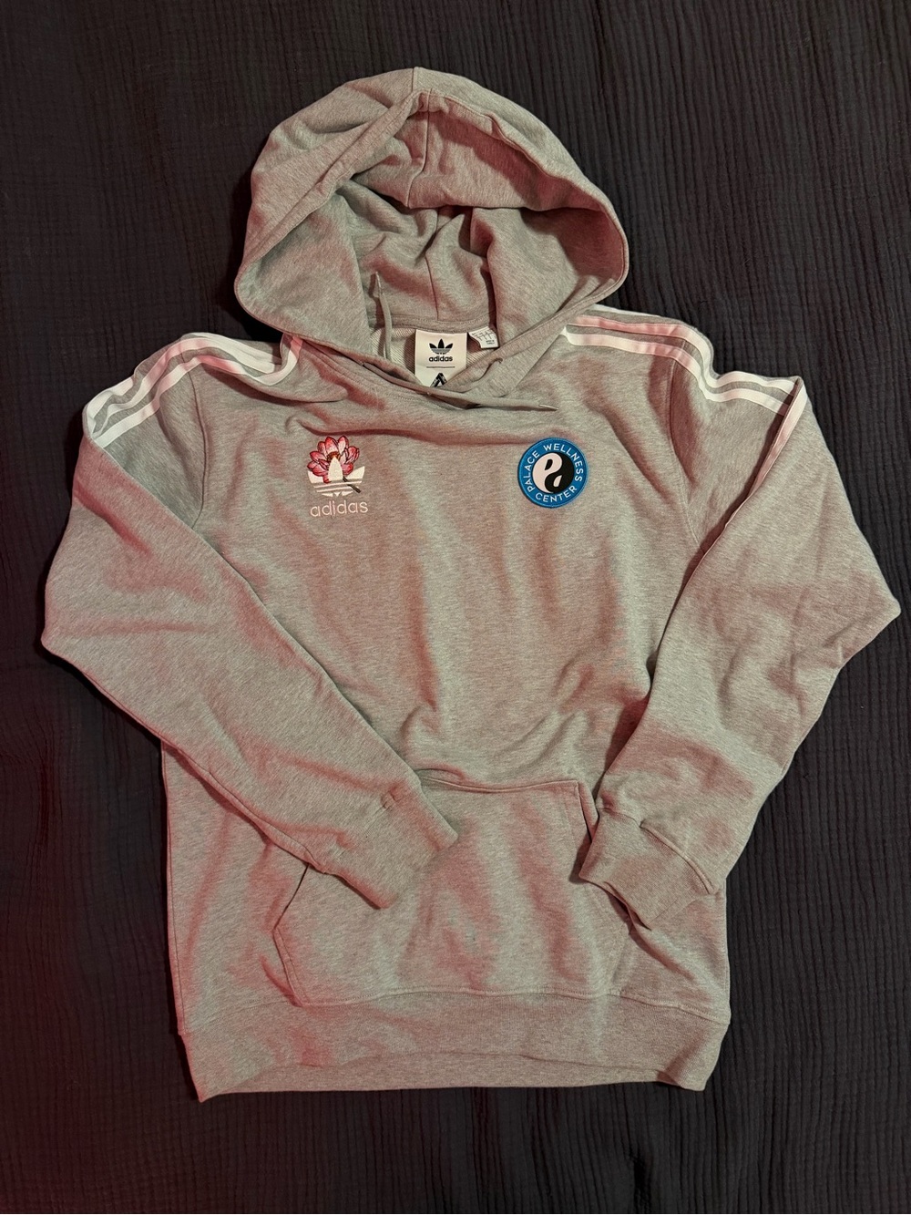 Palace x Adidas Palaste Graphic Gray Hoodie with 3-Stripes and Patches
